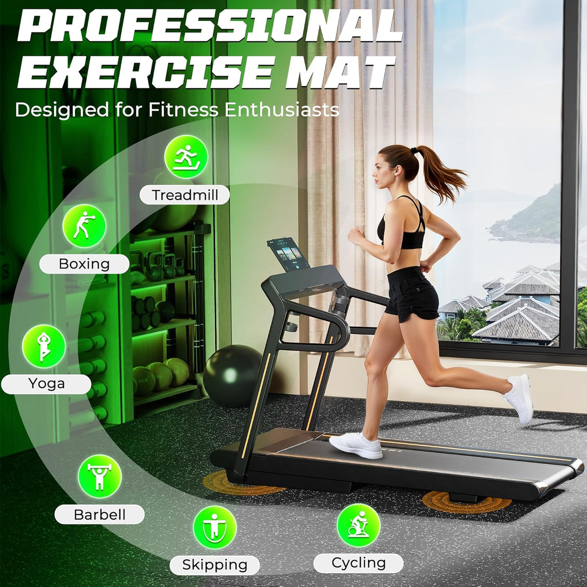 PRAISUN 0.56" Rubber Top Gym Flooring, Heavy Duty Gym Mats for Home Gym