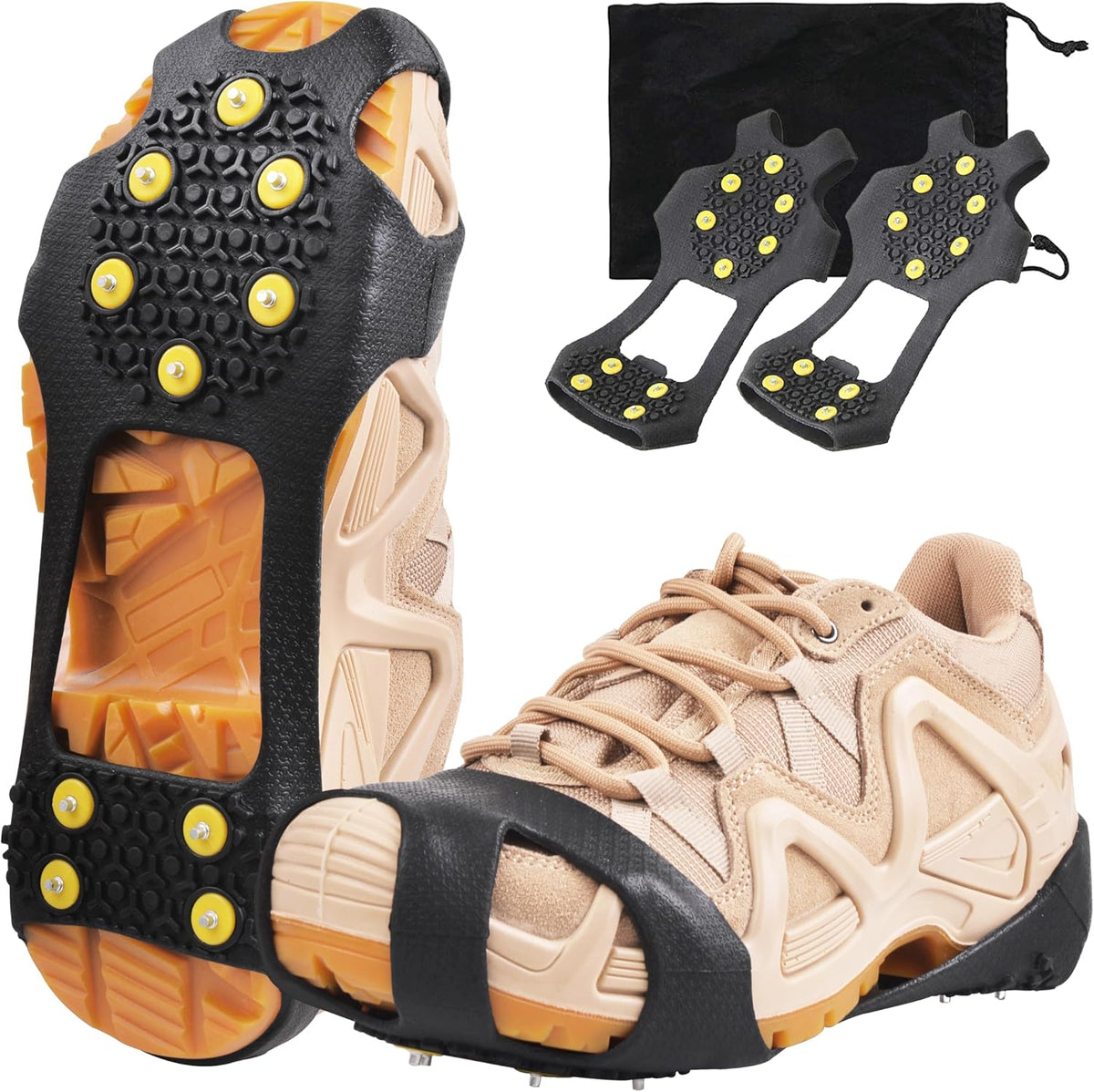 Ice Cleats for Shoes and Boots Ice Snow Grippers Anti-Slip Crampons 10 Studs Traction Cleat for Women Men Kids Hiking Fishing Walking Running Jogging