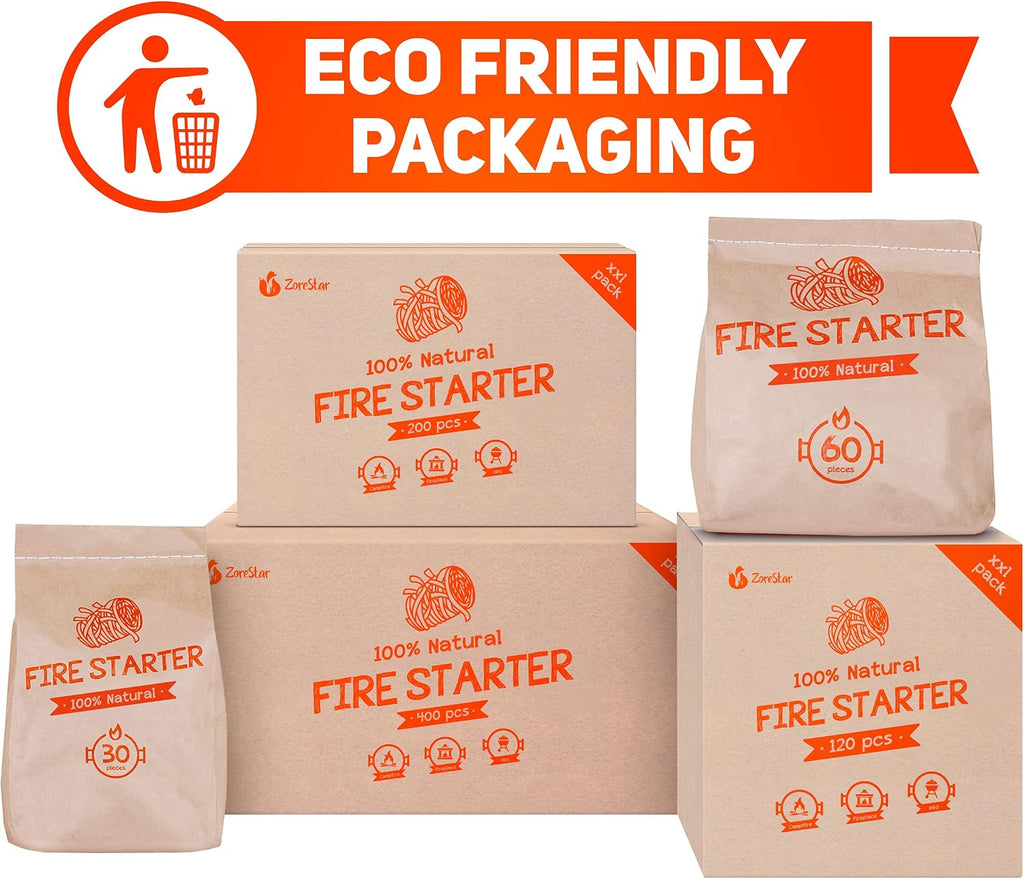 Fire Starters XXL 120 pcs - Firelighters for Indoor and Outdoor Use, Compatible with Solo Stove, Green Egg and Other firepits and BBQs - Box of 100% Waterproof Firestarters