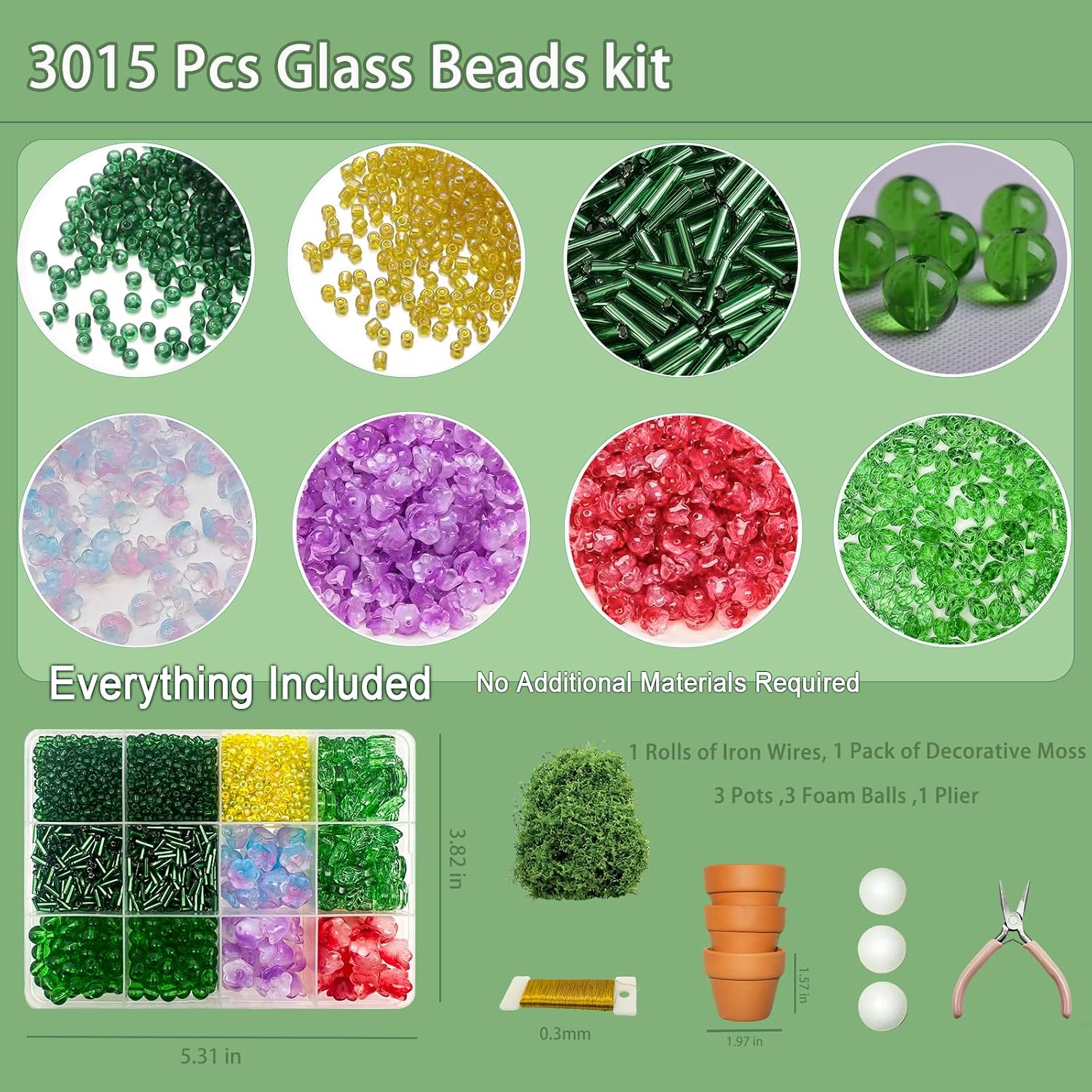 Juan's Moment Green Glass Beaded Plant Kit, Bead Craft Kit to Make Beading Flower Leaf Plants Window Suncatcher DIY Desk Decor with Pots Tools and Video Tutorial for Adults & Teens Creative Gift