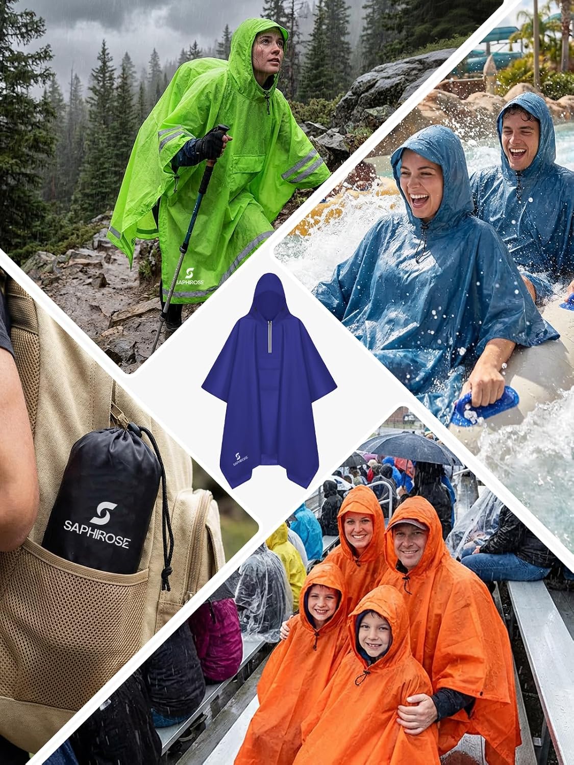 SaphiRose Hooded Rain Poncho Waterproof Raincoat Jacket for Men Women Adults