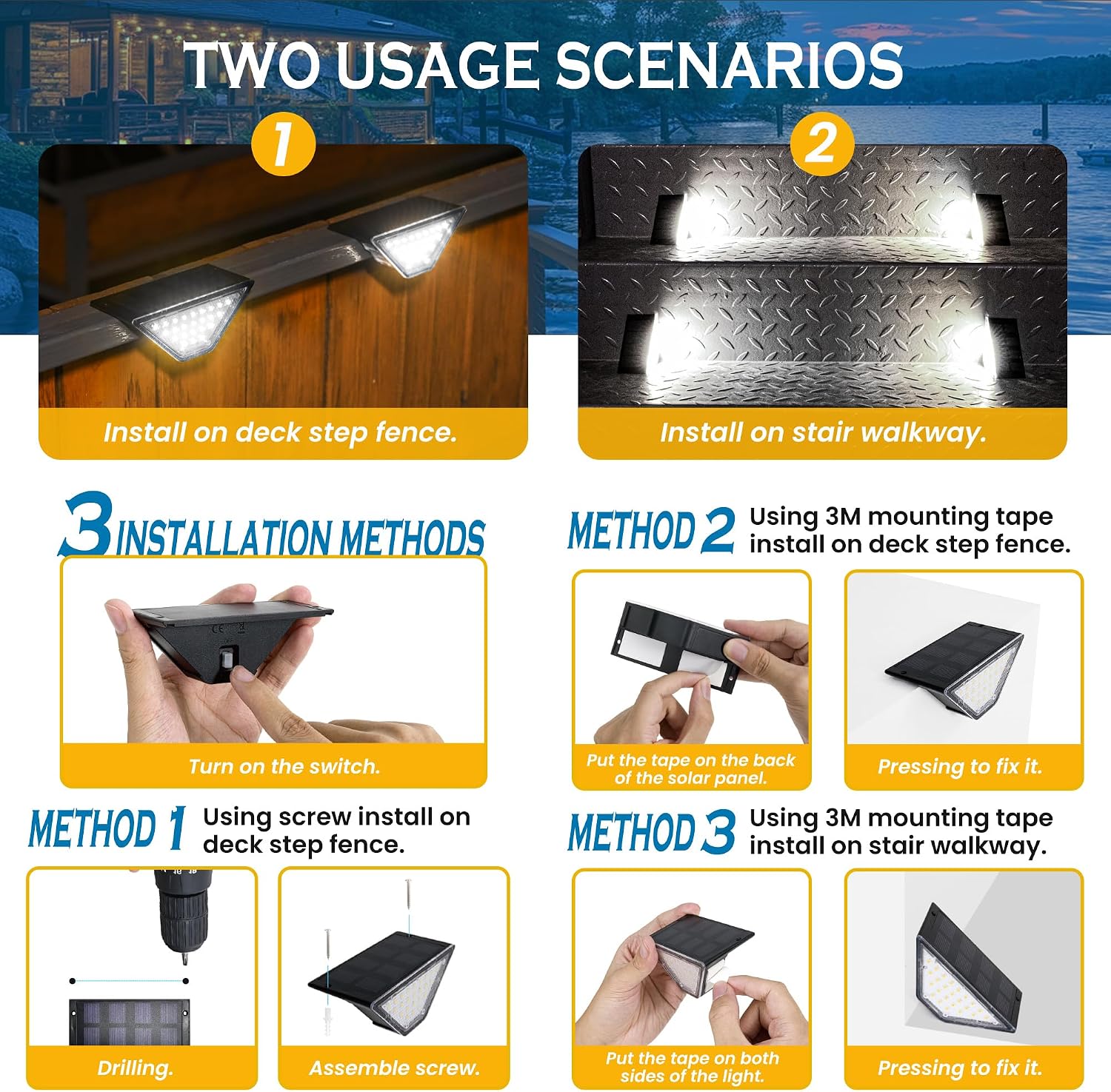 Solar Step Lights, Stair Lights Outdoor Waterproof Decor 6 Pack Cold White