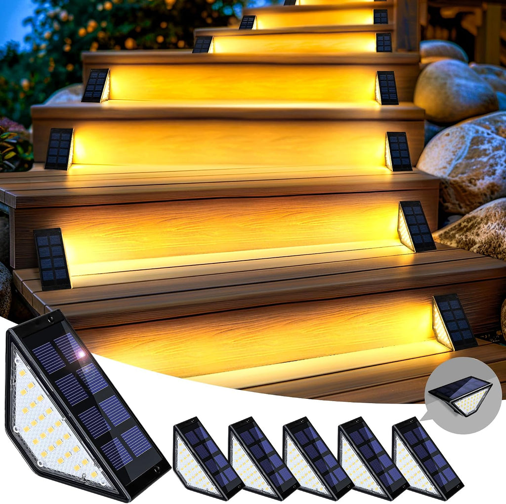 Solar Step Lights, Stair Lights Outdoor Waterproof Decor 6 Pack Warm White