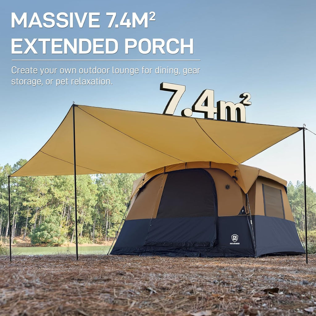EVER ADVANCED Blackout Design 6 Person Camping Tent with 80 sq.ft Massive Vestibule, Large Mesh Screen Room, 81in Tall Expanded Headroom, Blackout Coating, 4000mm Water-Resistant Compact Orange