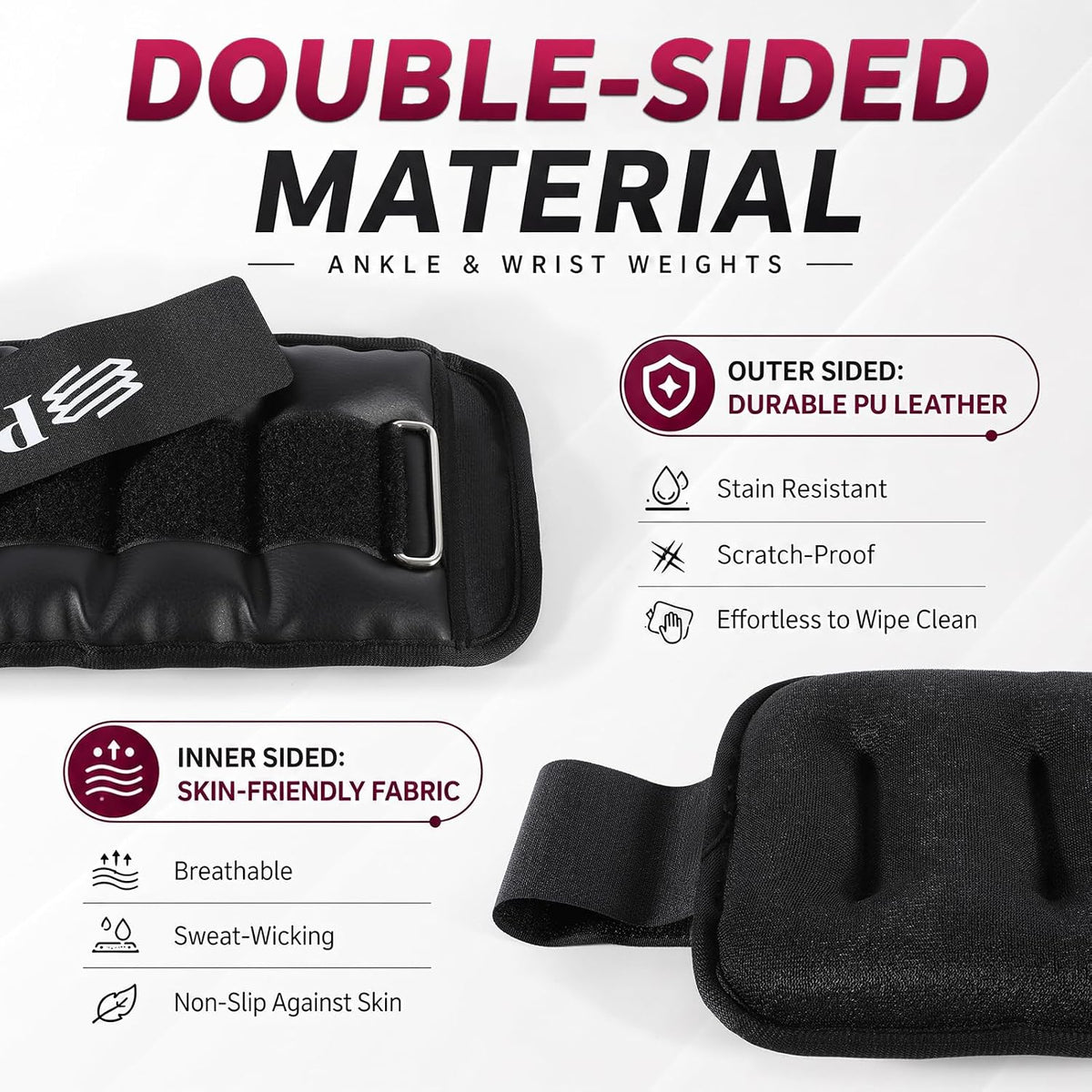 Ankle & Wrist Weights for Women Men 1/2/4/6/8/10 lbs per Pair | PU Leather