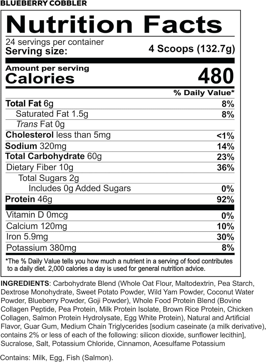 REDCON1 MRE Whole Food Protein Powder, Blueberry Cobbler - Meal Replacement Made with Animal and Plant Based Protein Sources, Nutrient and Calorie Dense, 0g Added Sugar (24 Servings)