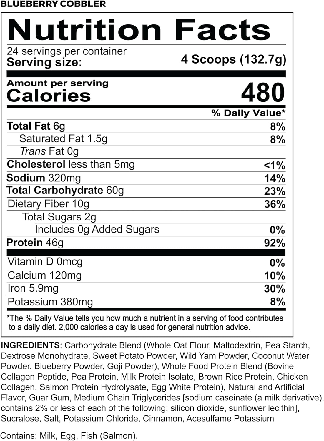 REDCON1 MRE Whole Food Protein Powder, Blueberry Cobbler - Meal Replacement Made with Animal and Plant Based Protein Sources, Nutrient and Calorie Dense, 0g Added Sugar (24 Servings)