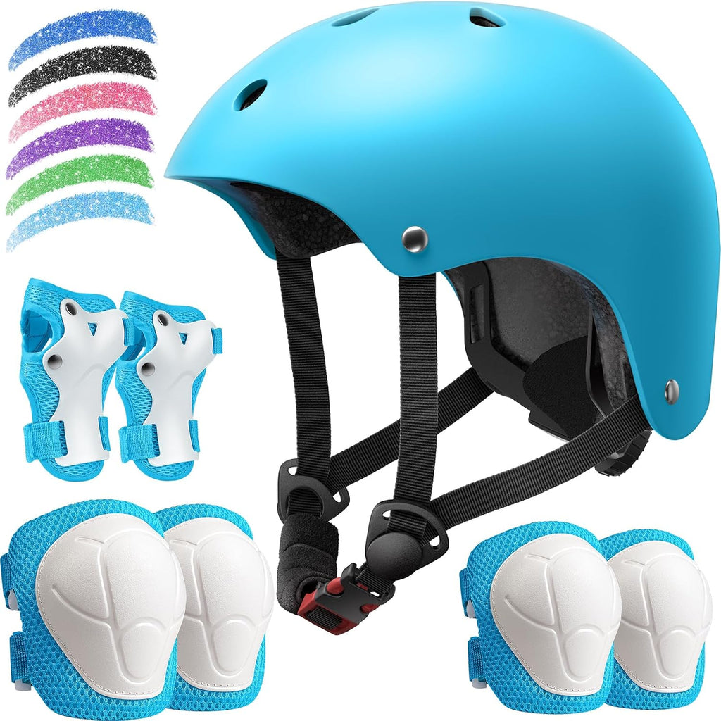 Kids Bike Helmet Set, Adjustable Helmet for Ages 2-3-5-8-14 Year Boys Girls, Toddler Pad Set with Knee and Elbow Pads for Bike, Roller, Skating, Scooter, Longboard and More Sports, 6 Color