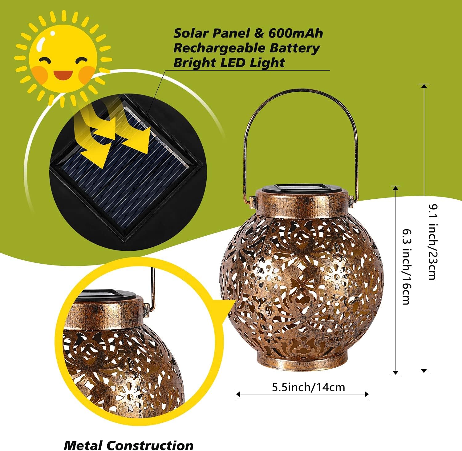 Set of 2 Solar Hanging Lanterns Outdoor for Garden Patio, Bronze