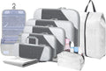 9-Set Packing Cubes with Hanging Bag | 9-Size Combination, Mesh Fabric & Reflective Stripe | Travel Luggage Organizers (Beige)