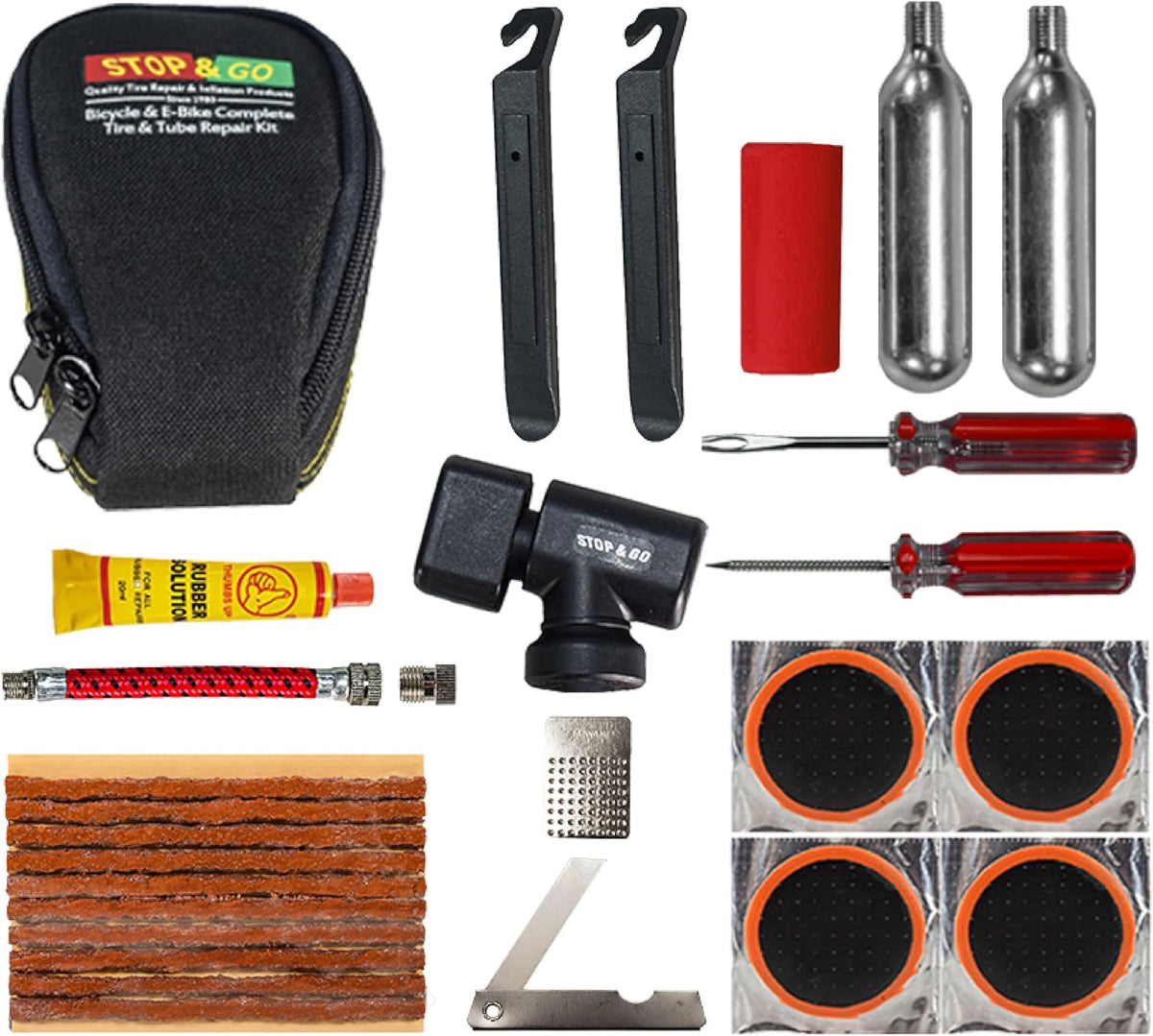 Stop & Go 100 27-Piece Bicycle Tire Repair & CO2 Inflation Kit for Bikes