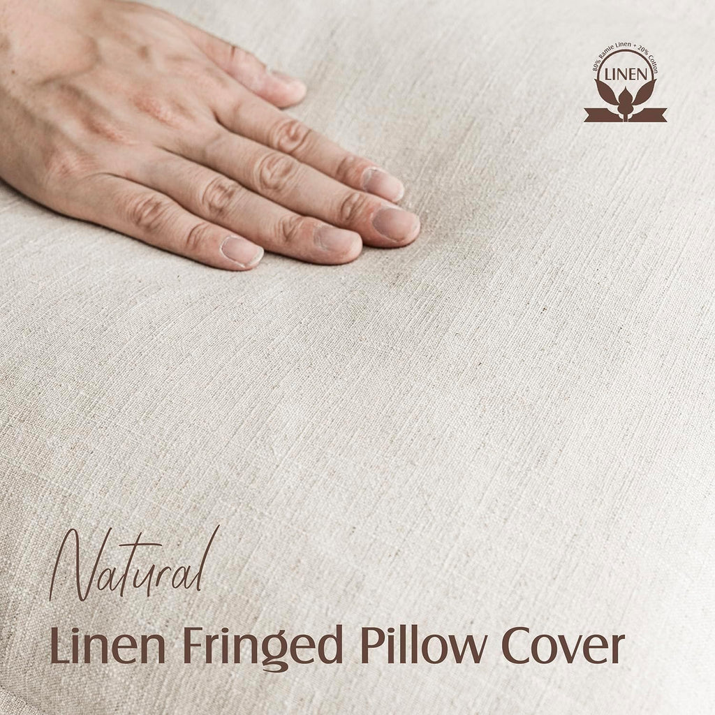 Foindtower Decorative Linen Fringe Throw Pillow Covers 20×20 Inch,Beige