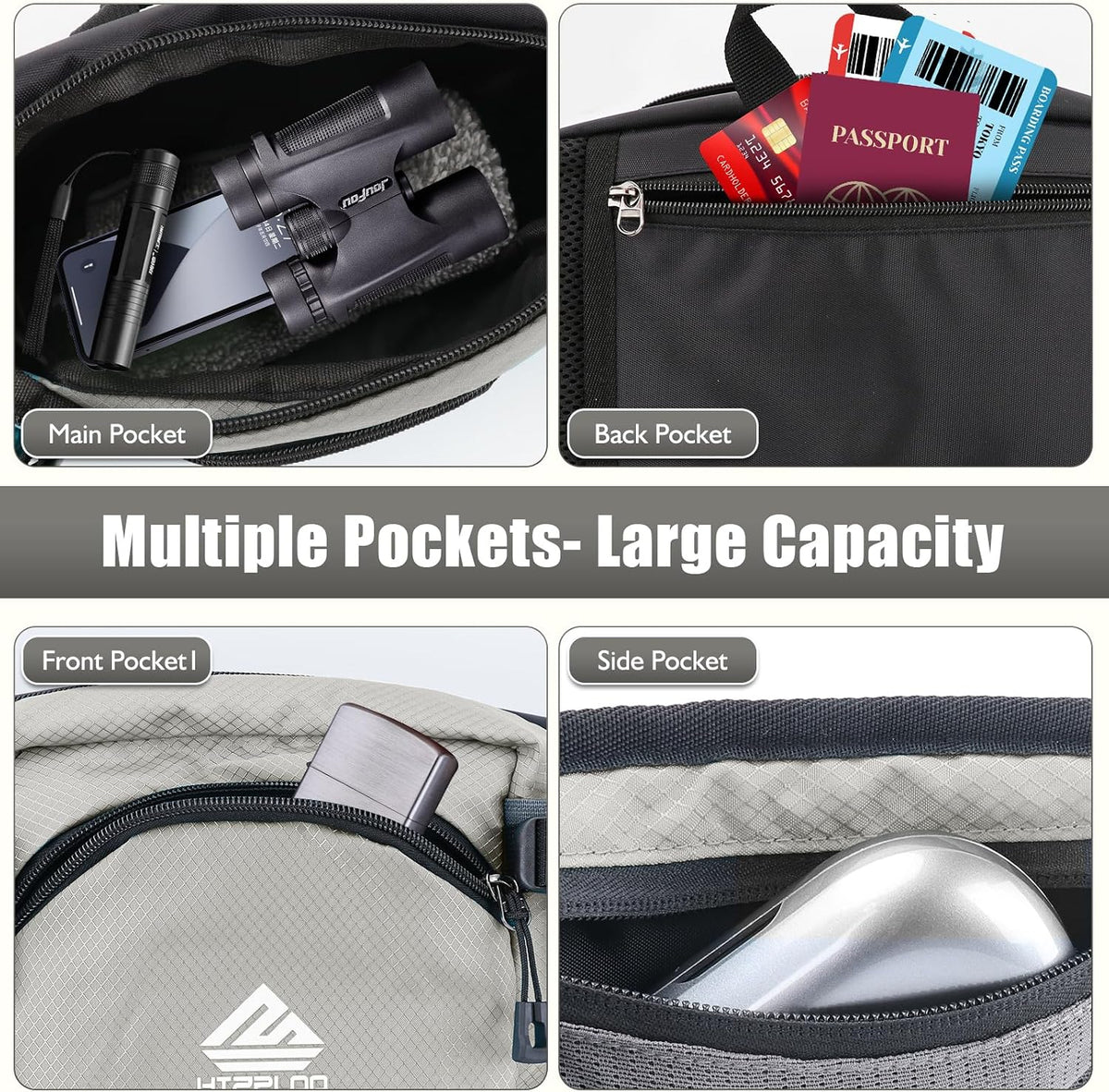 Fanny Pack Waist Bag with Water Bottle Holder for Men Women Running Hiking Travel Dog Walking Workout Cycling Outdoor (Grey)