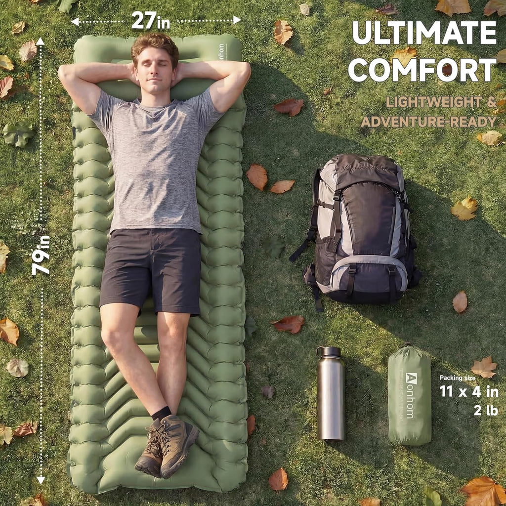 Ultralight Camping Sleeping Pad with Pillow & Built-in Foot Pump