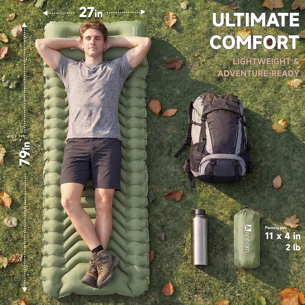 Ultralight Camping Sleeping Pad with Pillow & Built-in Foot Pump