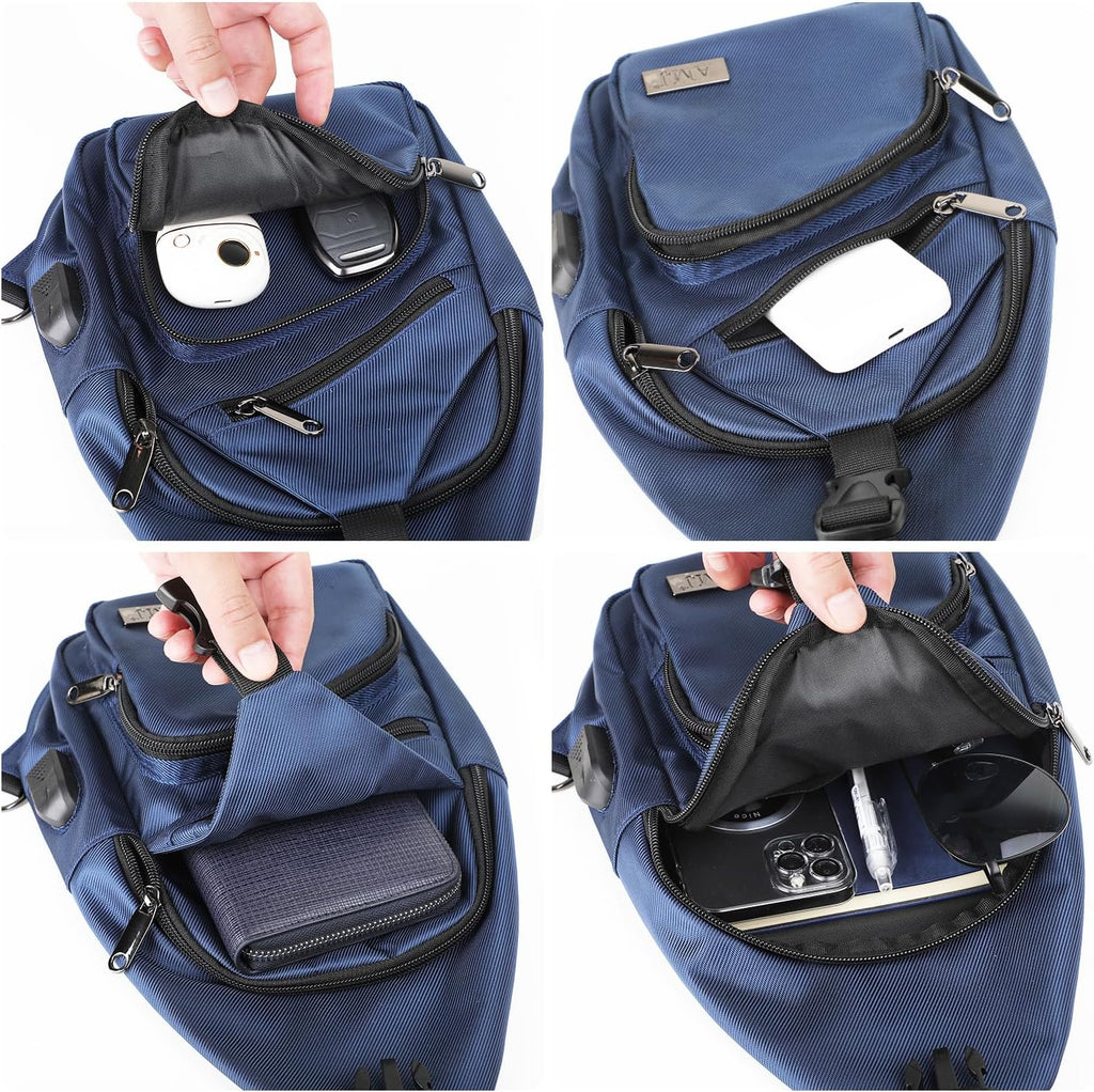 AMJ Crossbody Sling Bag Men Women, Casual Shoulder Backpack, Chest Daypack Satchel for Hiking Travel