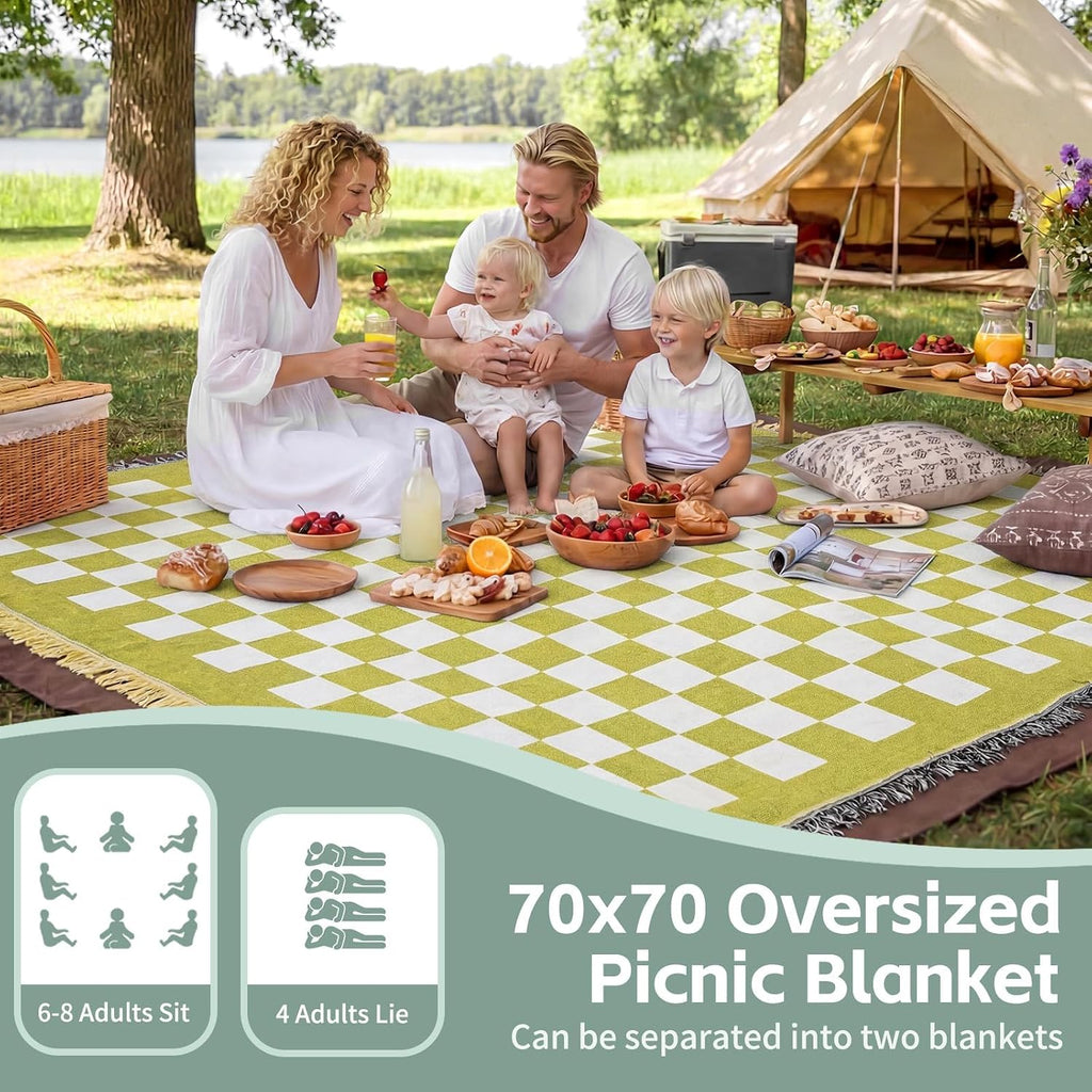 RYCHIC 2 in 1 Extra Large Camping Blanket Outdoor Rug Picnic Yoga Mat Lightweight Car Essential Roadtrip Gadget Rv Accessories Glamping Gear Must Haves Hiking Backpacking Necessities Women Beach Gift