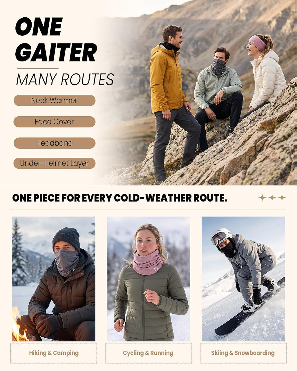 YANIKY Winter Neck Warmer, Wool Neck Gaiter Fleece Scarf, Windproof Face Cover Mask for Men Women