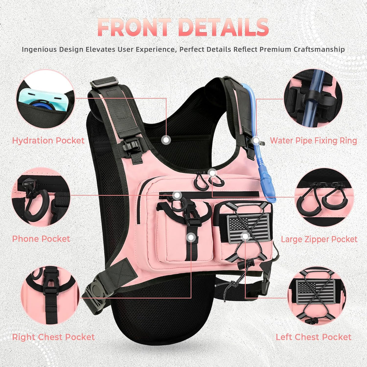 Criuage USA Patent Running Hydration Vest Backpack, Lightweight Chest Pack with 2.0L Water Bladder Bag Daypack for Hiking Running Cycling Race Marathon for Women Men