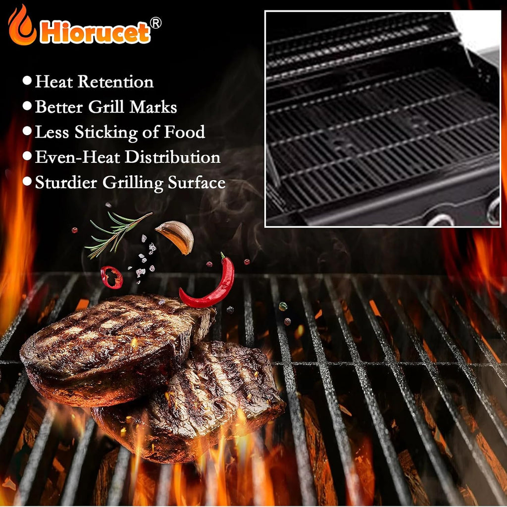 Hiorucet Grill Grates & Heat Plate Kits for Charbroil Gas2coal Grill Parts 463370519, 463370516, 463340516, 463336818, 463370518, 466370516, Cast Iron Cooking Grid Grates, Heat Shield Tent Deflectors.