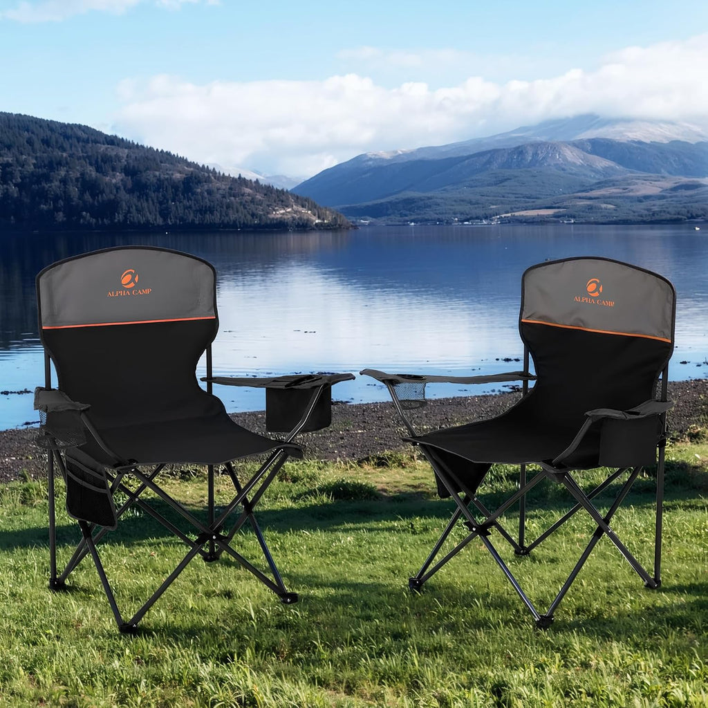 2 Pack Portable Camping Chairs for Adults Lawn Chairs Support 250 lbs Black