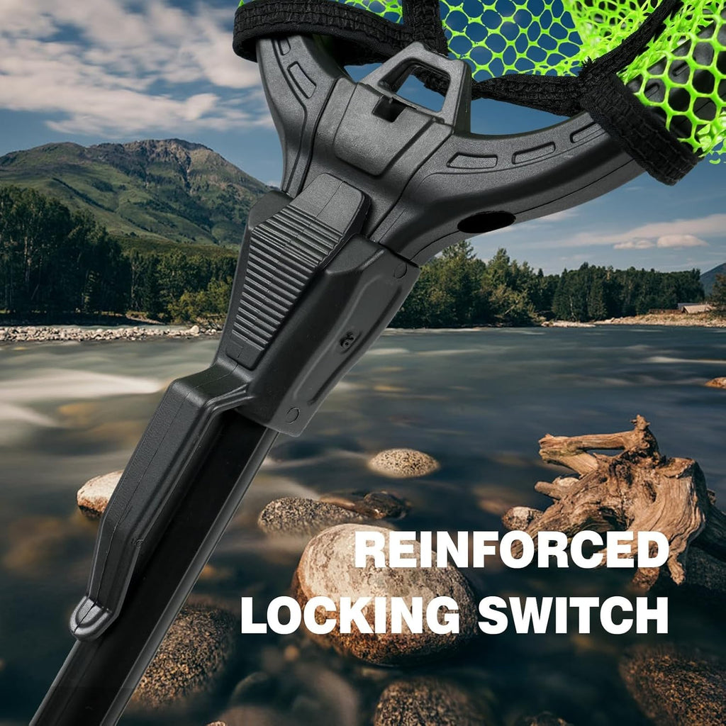 Black Paw Floating Fishing Net Foldable Telescopic Fish Landing Net with Built in Length Scale Rubber Coated for Kayak, Fly, Trout