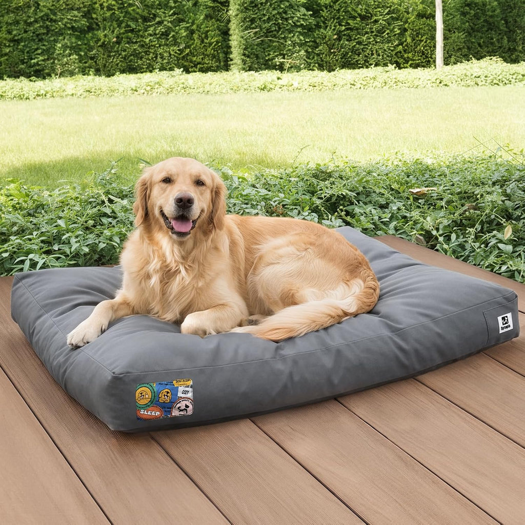 Sytopia 42-Inch Waterproof Outdoor Dog Bed for Large Dogs, Heavy Duty Orthopedic Egg Crate Foam Pet Bed with Durable Fabric and Removable Washable Cover for Patio, Camping and Travel, Green