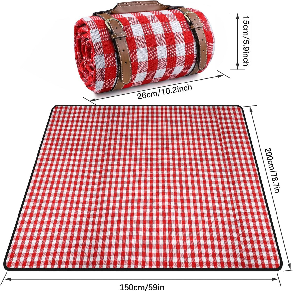 Extra Large Picnic Blanket, 80 x 60 in Waterproof Beach Mat, Red Plaid