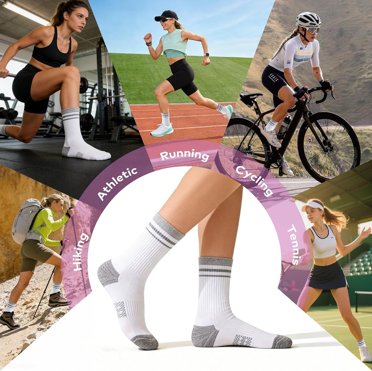 Gonii Women Athletic Cushioned Crew Socks 5 Pairs