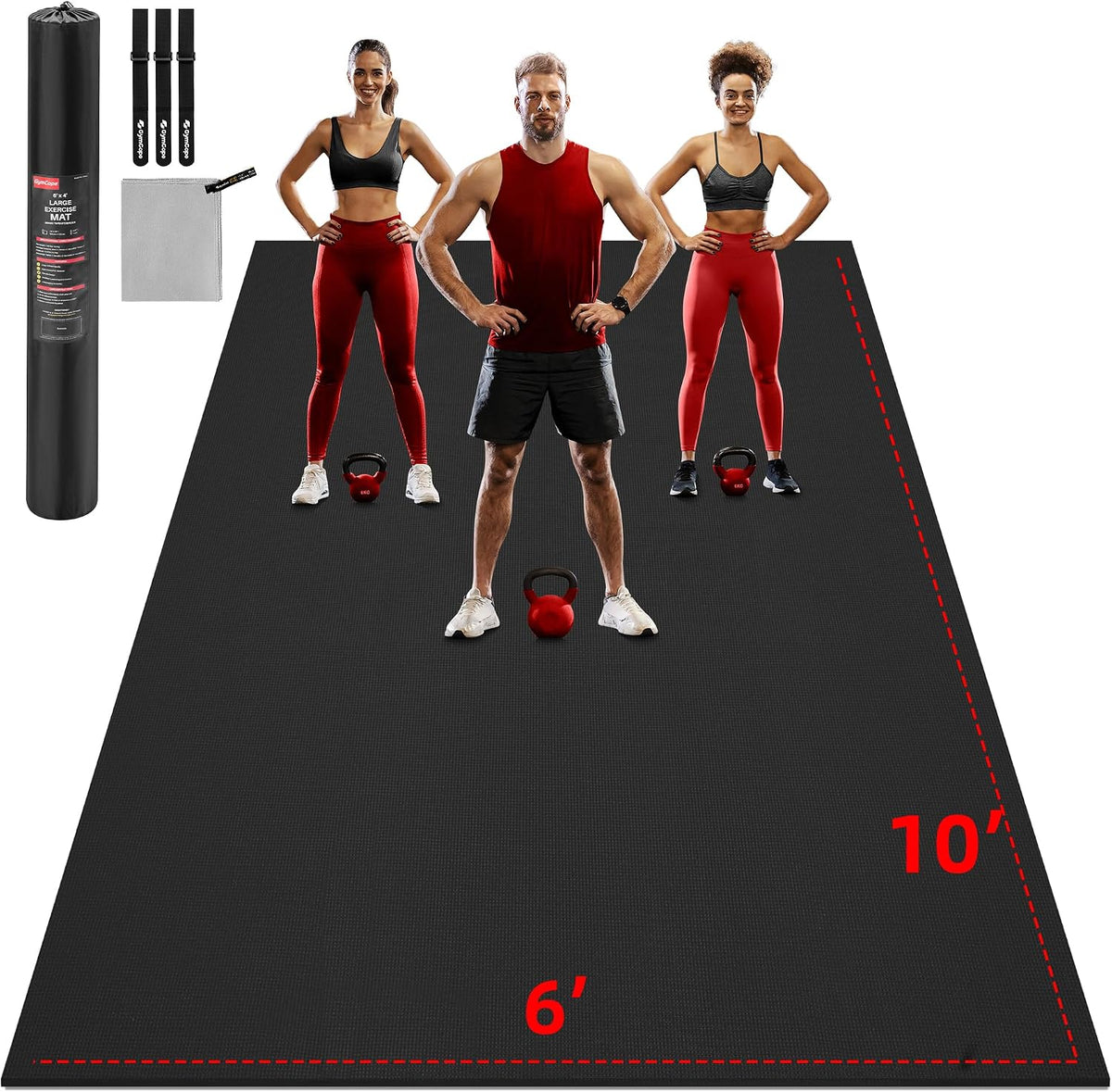 GymCope Extra Large Exercise Mat 10'x6'/9'x6'/8'x6'/7'x5'/6'x4' (8mm)