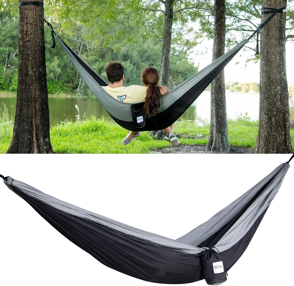 ecox Outdoors Parachute Hammock Single with 2 Tree Straps, Portable Lightweight Nylon Comfortable for Backpacking, Camping, Travel, Beach, Backyard, Patio, Hiking