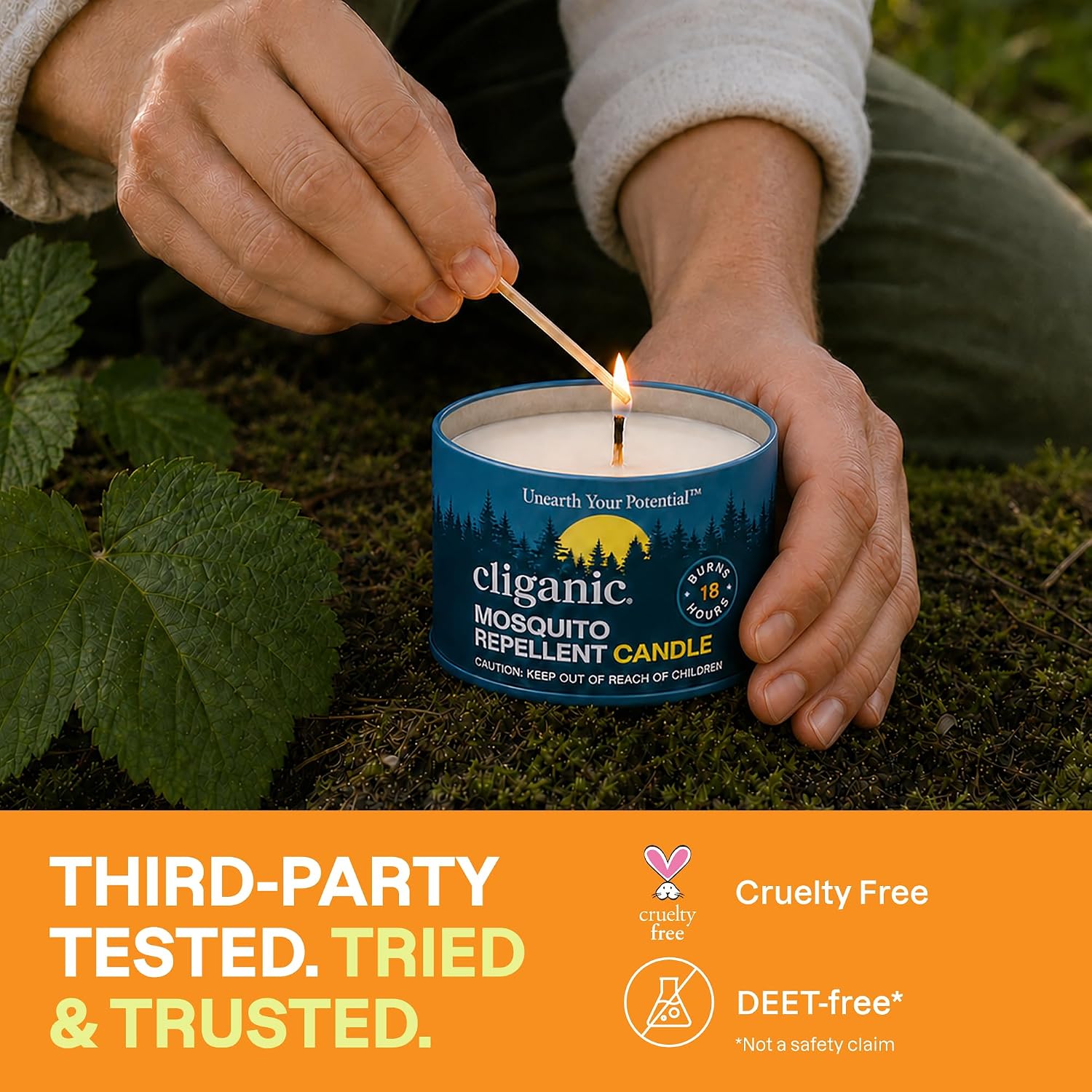Cliganic Natural Mosquito Repellent Candle (Pack of 2) | Citronella, DEET Free, Essential Oil Infused for Outdoor, Camping | Burns 18 Hours