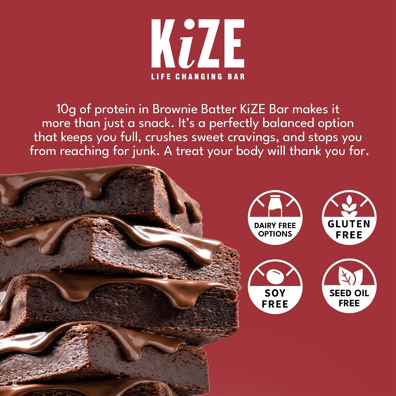 KiZE Energy Bars - Brownie Batter - 20-Count - Almond-Butter-Based, Gluten Free, Dairy Free, Non-GMO, and High Protein Meal Replacement Energy Bars, Clean and Simple Food Ingredients - 10g High Protein Snacks (20 Count)