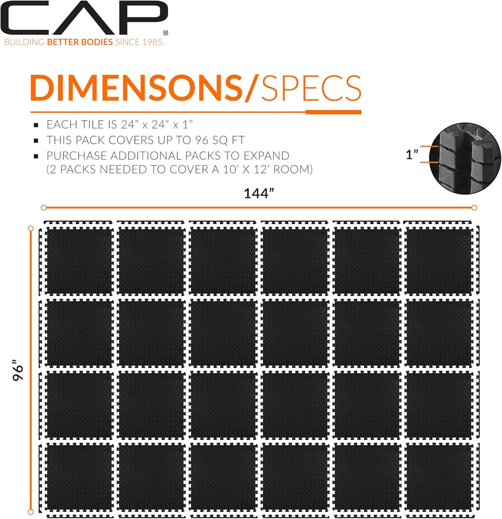 CAP Puzzle Exercise Mats | 1” Thick EVA Interlocking Foam Tiles for Home Gym Flooring | Multiple Options