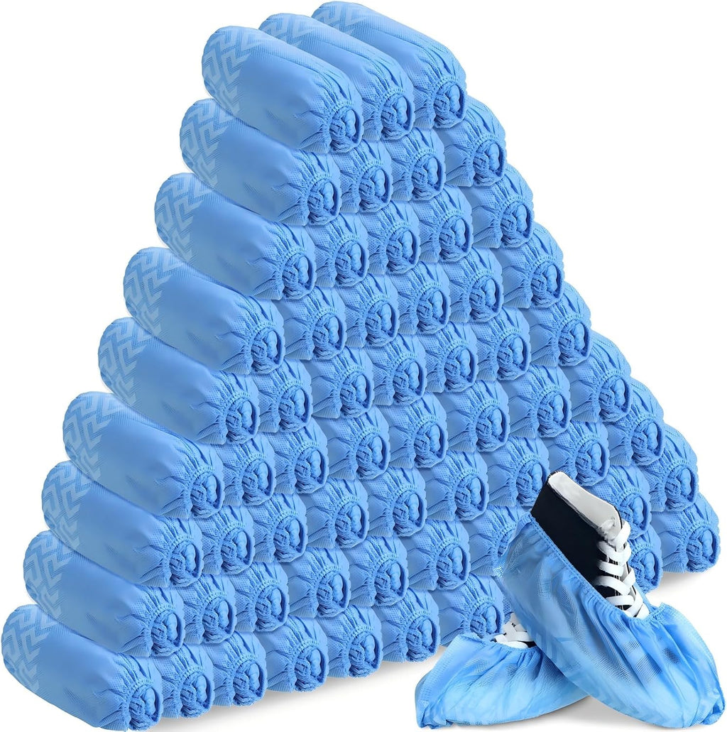 200 Packs Disposable Boot Shoe Covers Non Slip, Blue