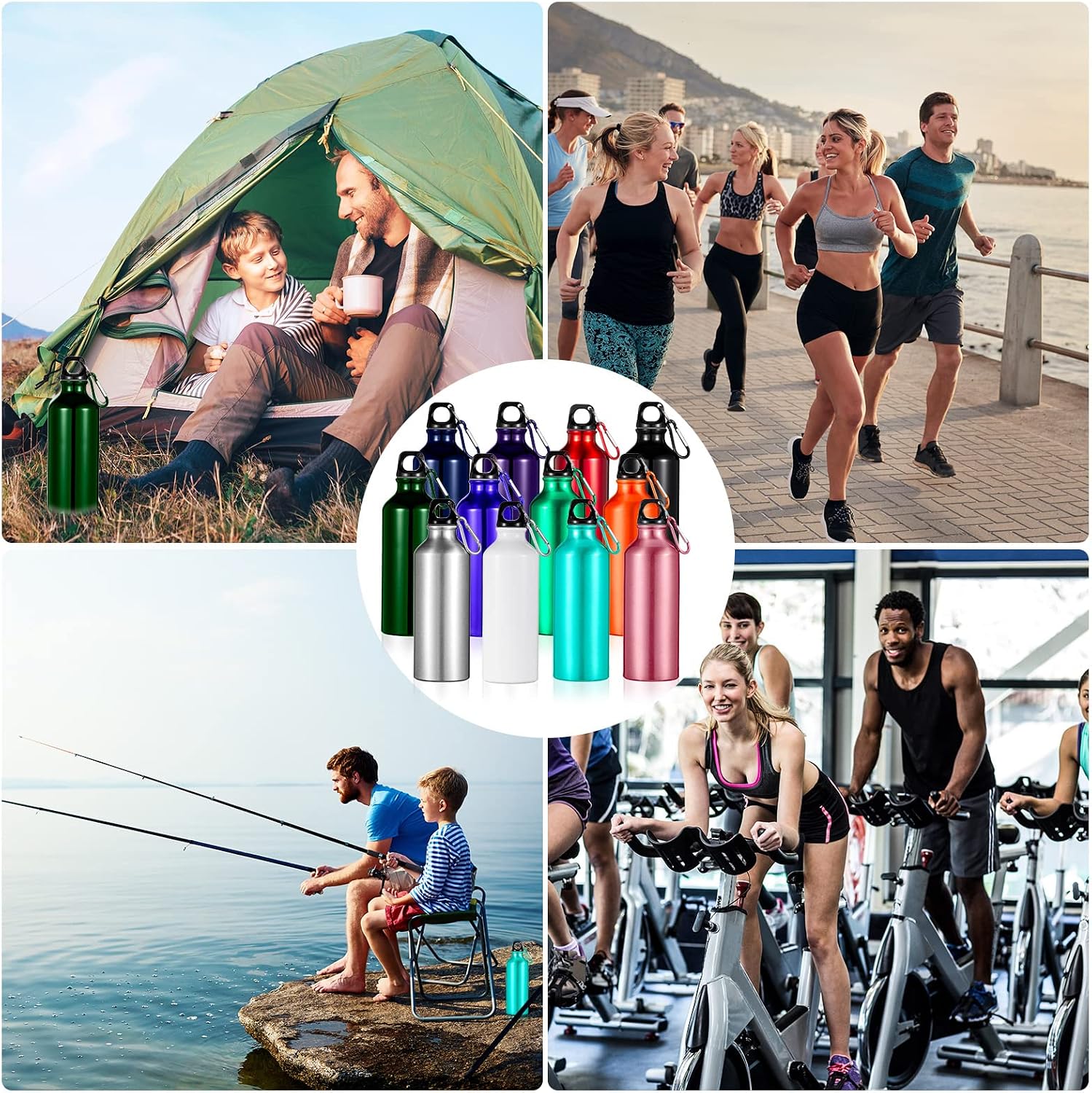 24 Pcs Aluminum Water Bottle 17oz Aluminum Reusable Bottles with Clips Sports Lightweight Water Multipack Easy Carry Leakproof Travel for Gym Hiking Cycling Sports Outdoor(Multi Color)
