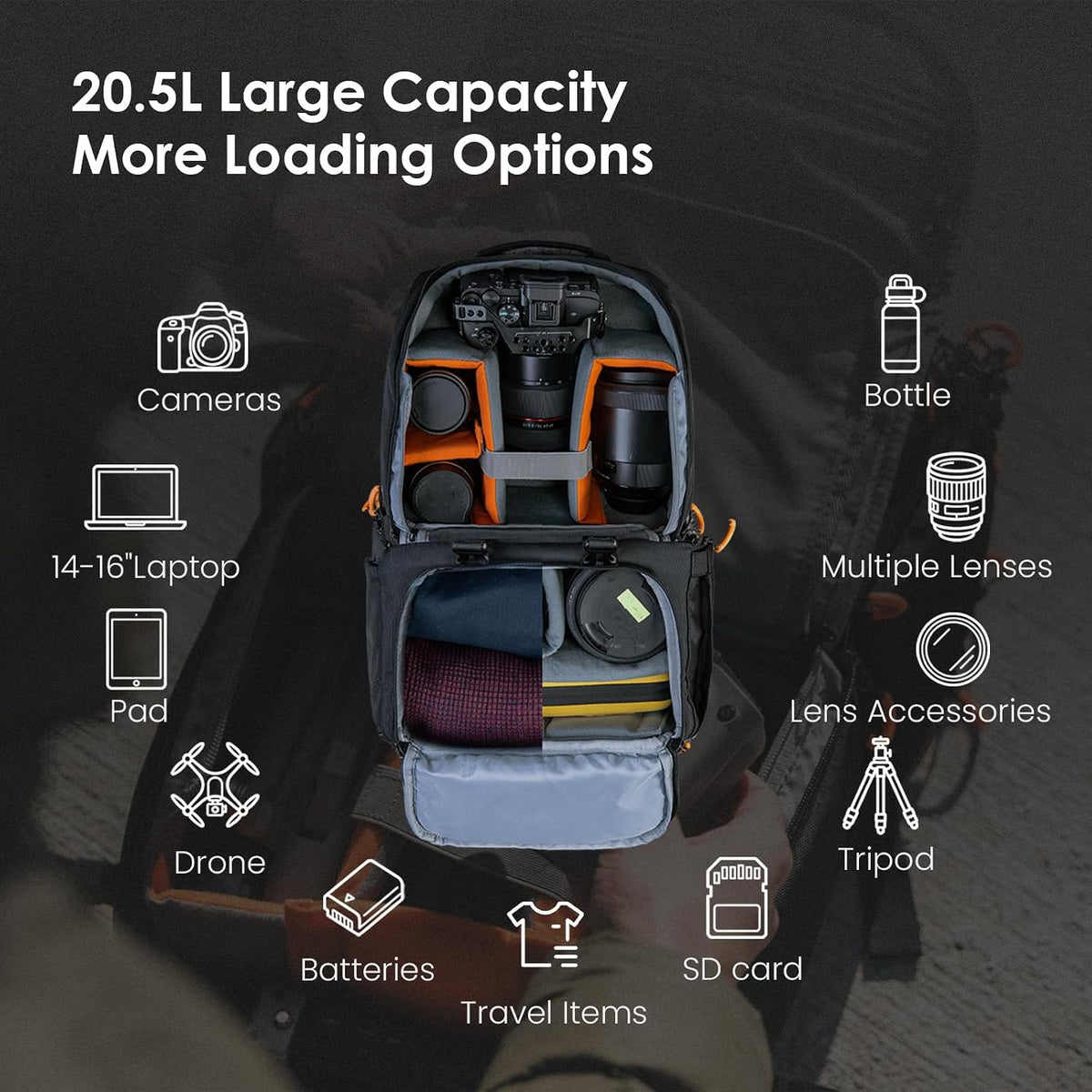TARION Professional Camera Backpack for Photographers 20.5L ARK PBL-V2