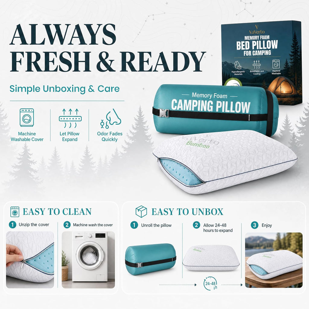 Vaverto Camping Pillow - Backpacking Memory Foam Travel Pillow 1-Pack