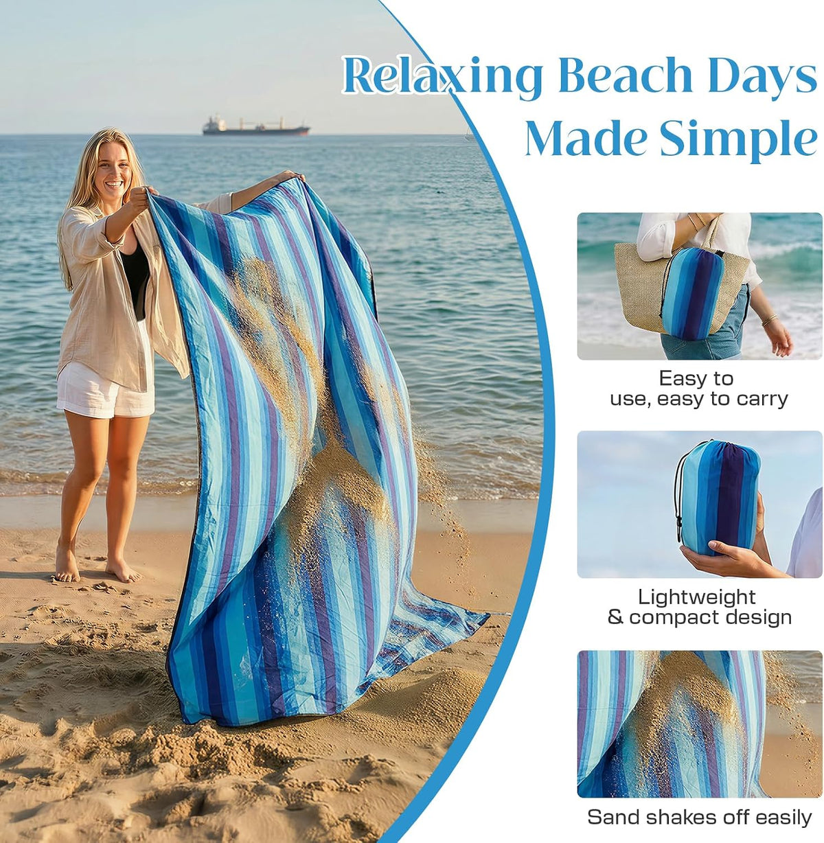 OIGAE Beach Blanket Waterproof Sandproof Oversized Beach Mat