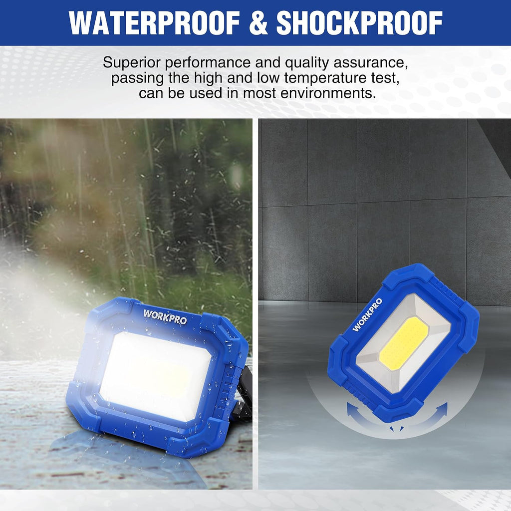 WORKPRO LED Work Light, Rechargeable Magnetic Work Lights, 2000LM, 4 Modes | Portable Flood Light with Stand, for Camping, Fishing, Car Repair, Job Site Lighting, Hiking, 2 Pack