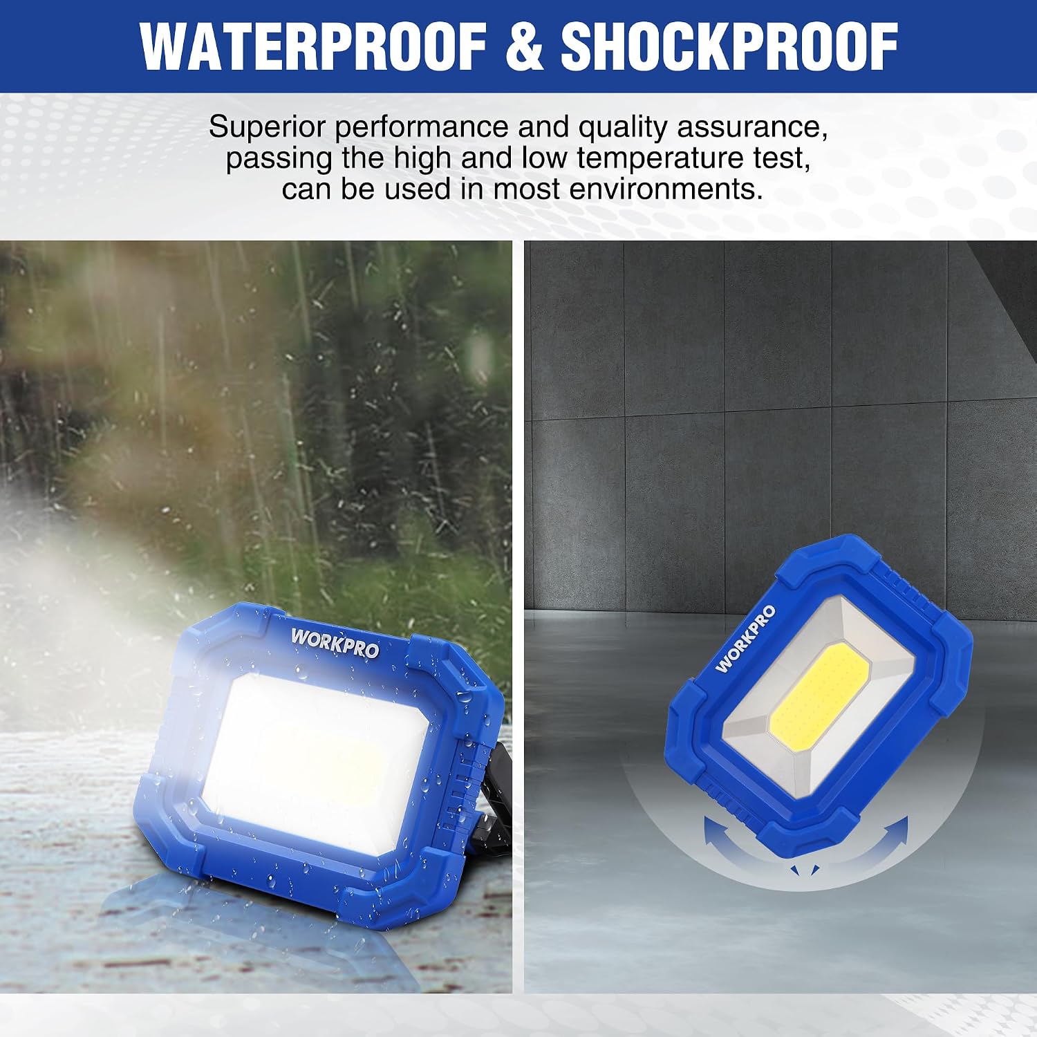 WORKPRO LED Work Light, Rechargeable Magnetic Work Lights, 2000LM, 4 Modes | Portable Flood Light with Stand, for Camping, Fishing, Car Repair, Job Site Lighting, Hiking, 2 Pack