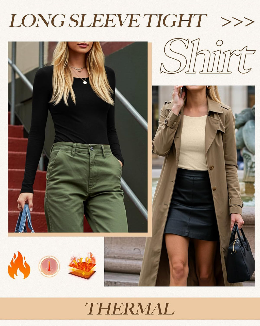 Neer 3 Pack Womens Thermal Shirts Crew Neck Fleece Lined Tops