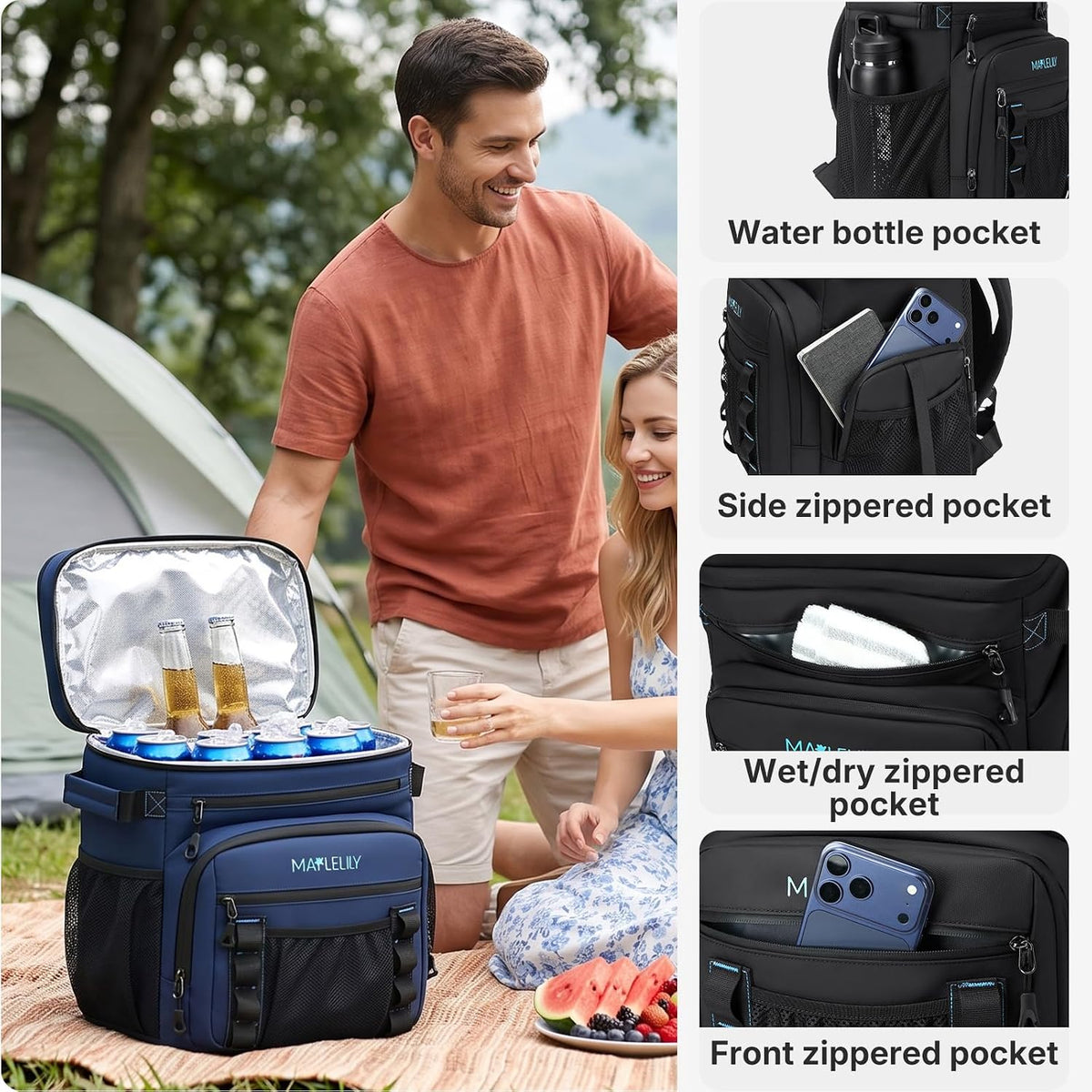 MAPLELILY Insulated Backpack Cooler Leakproof Lunch Backpack