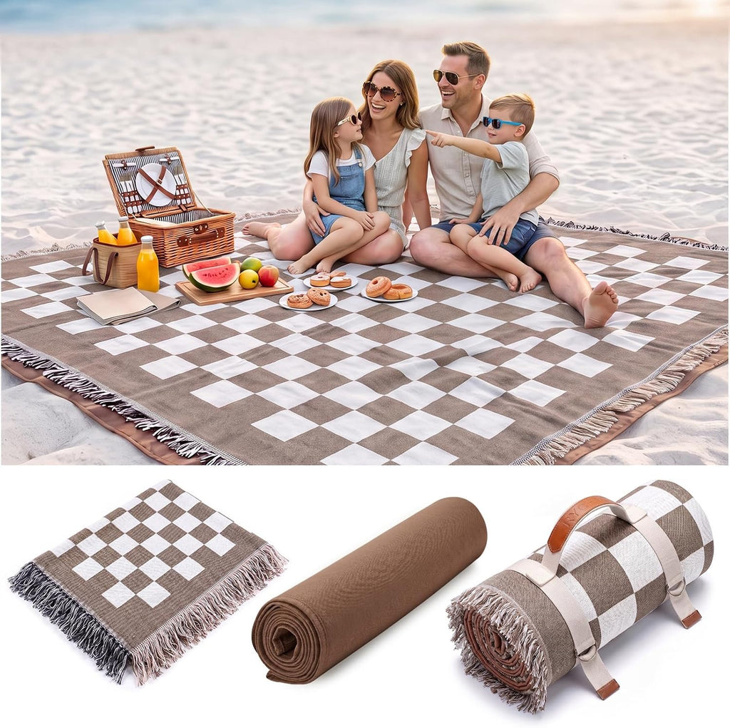 RYCHIC 2 in 1 Extra Large Boho Beach Blanket Towel Sand Free Outdoor Rug Picnic Mat Giant Oversized XL Big Jumbo Turkish Woven Throw Summer Vacation Essential Travel Must Have Accessories Women Gift