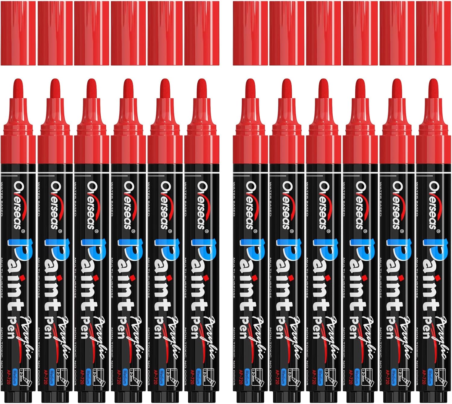 Overseas 12 Pack Red Acrylic Paint Pens Permanent Markers, Medium Tip