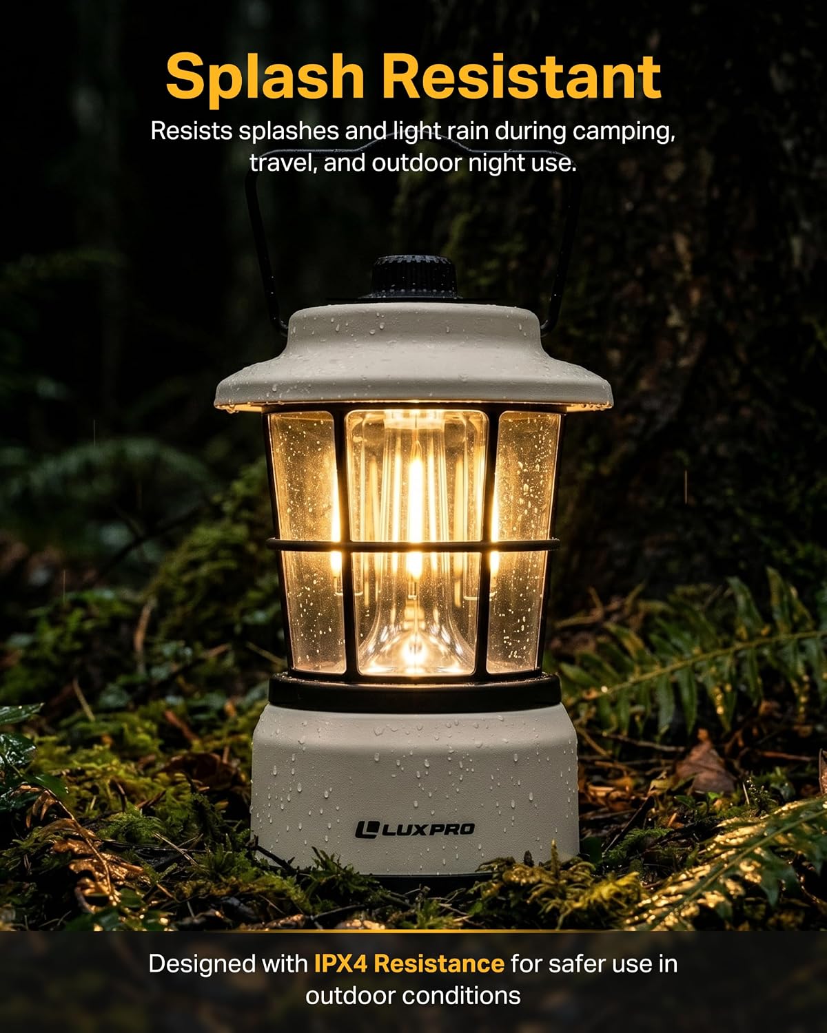 LUXPRO Retro Outdoor Lantern, Battery Lamp Camping Lantern LED Light, Beige