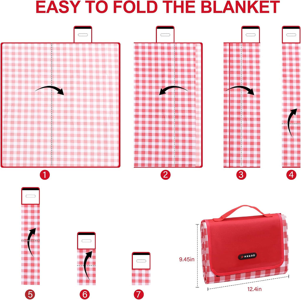 HX&OD Outdoor Picnic Blanket 80"X80" Picnic Mat Extra Large Camping Blanket Beach Blanket Foldable Waterproof Sand Mat Hiking Travel Family Concerts(Red)