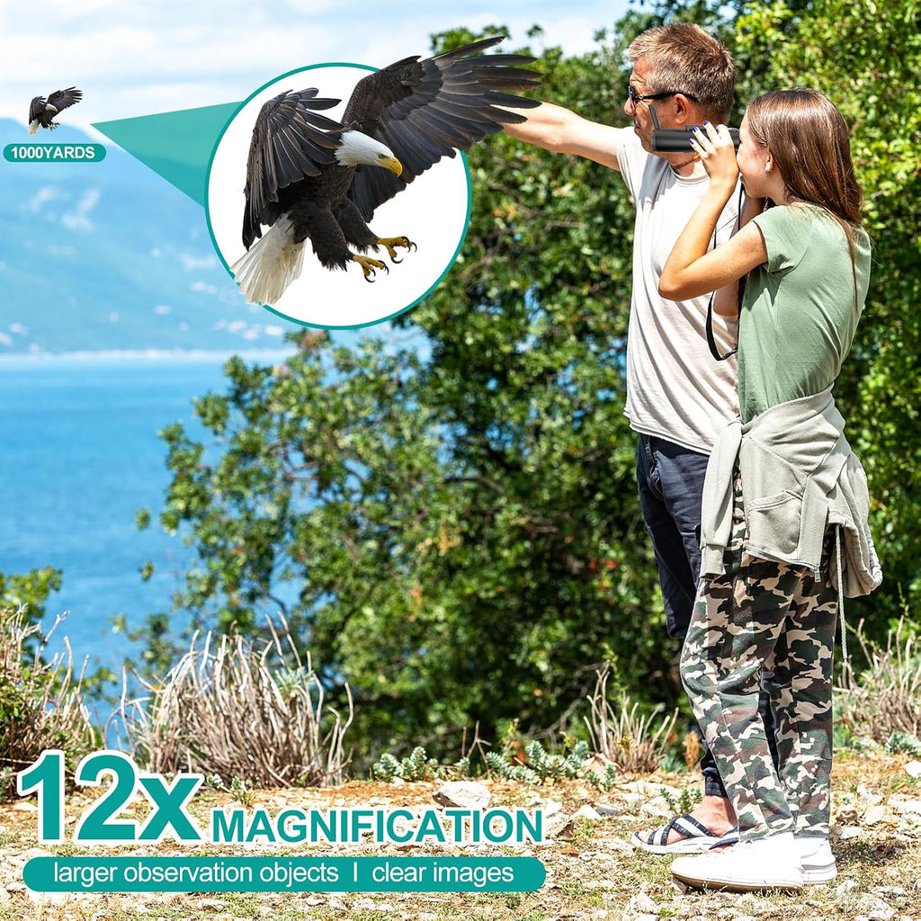 ZZSTAR 12x32 Binoculars with Camera, Large View Binoculars for Adults High Powered, FMC & BAK4 Prism Lens, 2" LCD Display 5MP 1080P Video Photo Recorder, for Bird Watching Hunting Black