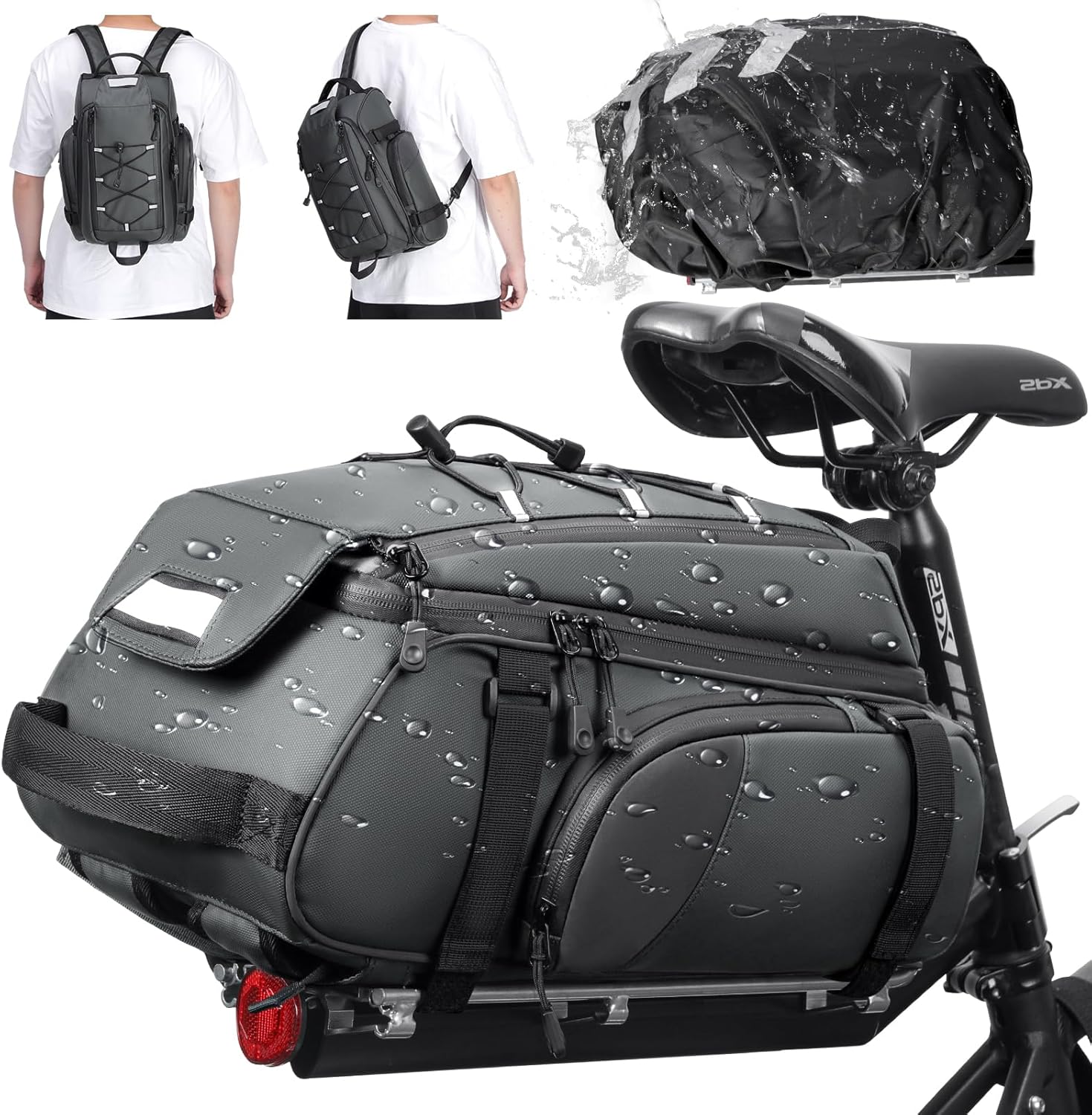 RAINSMORE Bike Bag for Bicycle Rear Rack 15L Waterproof Ebike Trunk Bag