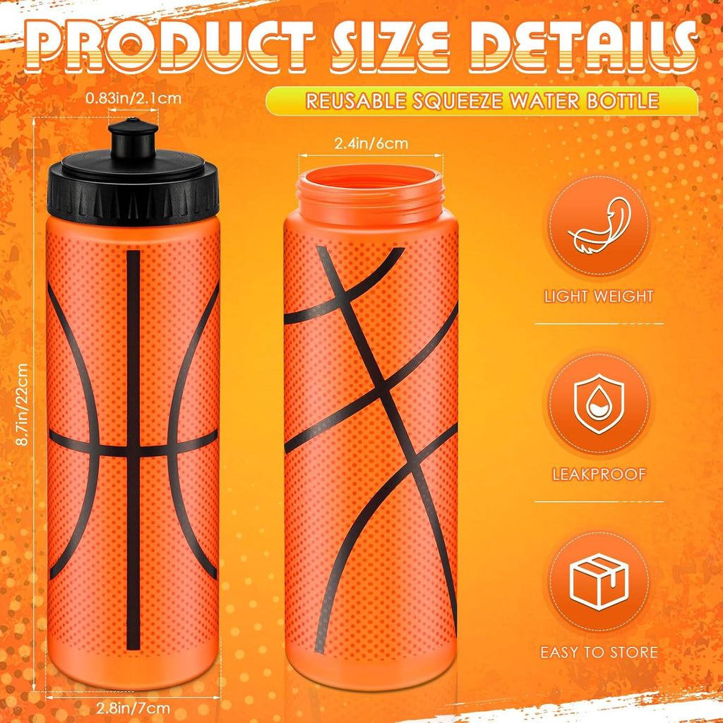 12 / 24 Pack Sports Water Bottles 20 oz Bottle Basketballs Party Favors Reusable Sports Squeeze Water Bottle for Party Favor Players Lovers Team Gifts Gym